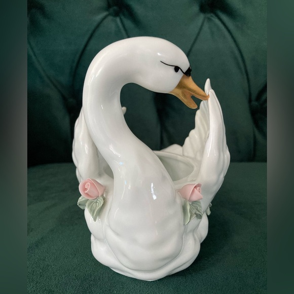 Swan Planter Porcelain Figurine W/ Roses Gerold Porzellan, Germany Rare Vintage - Picture 5 of 9